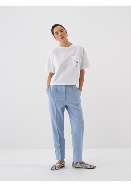 Kadın Mavi Regular Fit Pamuklu Sweat Pantolon