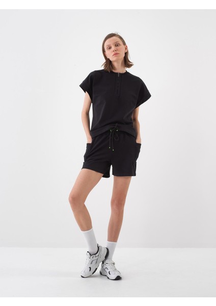 Siyah Oversize Pamuklu Şort