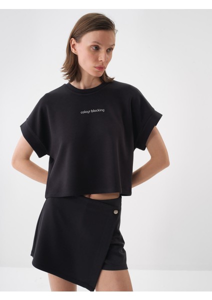 Kadın Siyah Oversize Pamuklu Tişört