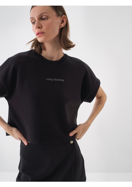 Kadın Siyah Oversize Pamuklu Tişört