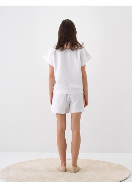 Kadın Beyaz Oversize Pamuklu Sweatshirt