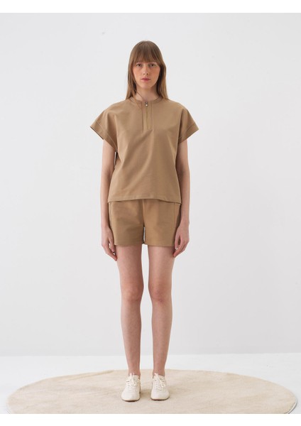 Camel Oversize Pamuklu Şort