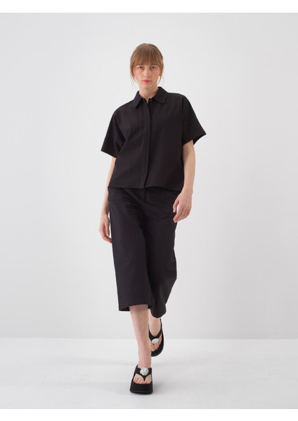 Kadın Siyah Oversize Pamuklu Gömlek