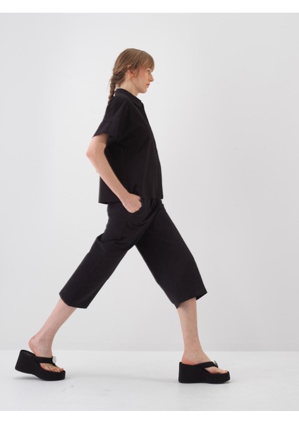 Kadın Siyah Oversize Pamuklu Gömlek