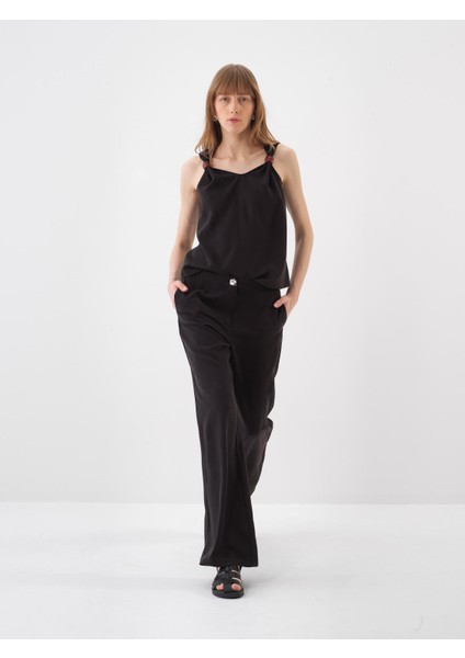 Siyah Oversize Tencel Pantolon