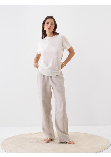 Kadın Naturel Oversize Keten Tişört fiyatları