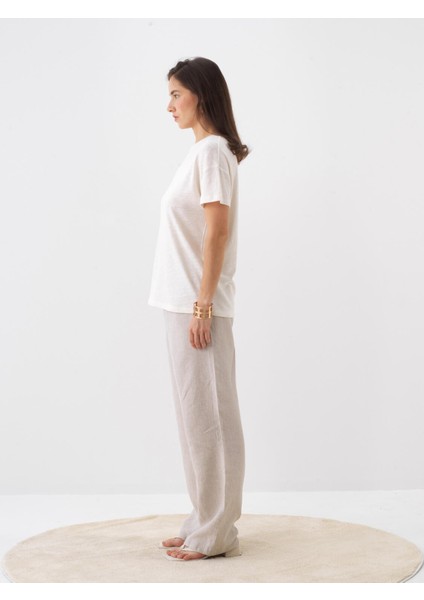 Kadın Naturel Oversize Keten Tişört modelleri