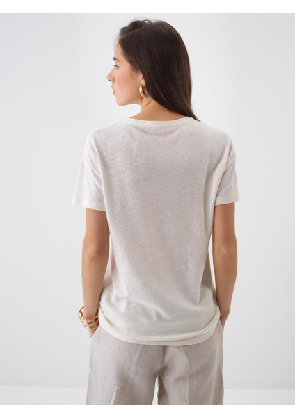 Kadın Naturel Oversize Keten Tişört fırsatları