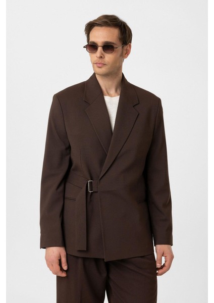 Kahve Kuşaklı Relax Fit Erkek Blazer Ceket fiyatları
