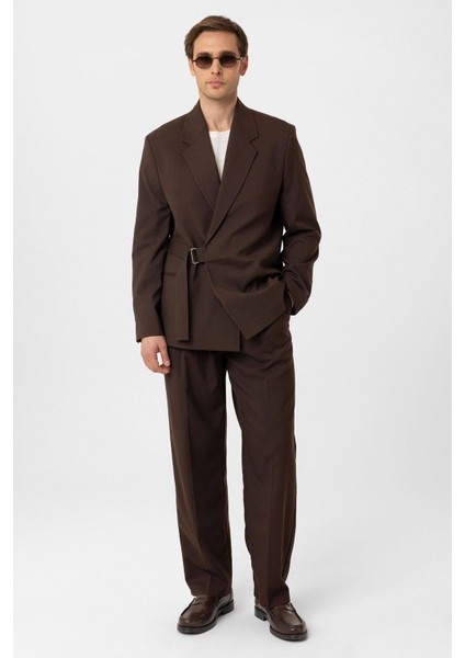 Kahve Kuşaklı Relax Fit Erkek Blazer Ceket fırsatları