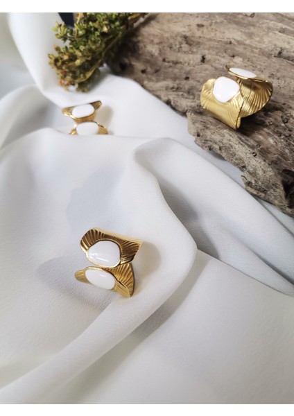 Kadın Gold Renk Özel Tasarım Ikili Oval Detay Ayarlanabilir 316L Çelik Yüzük