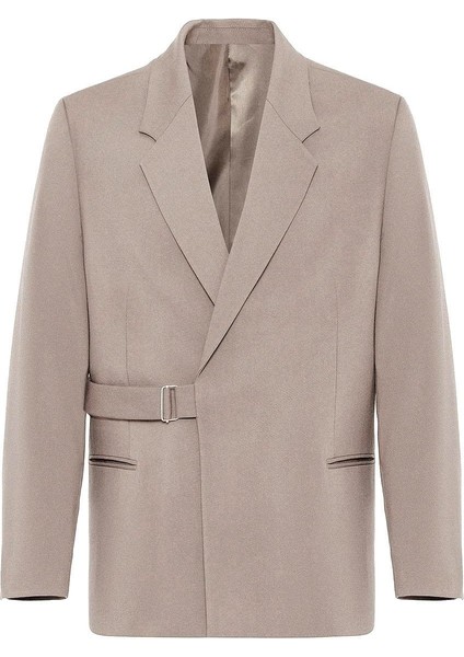 Bej Kuşaklı Relax Fit Erkek Blazer Ceket