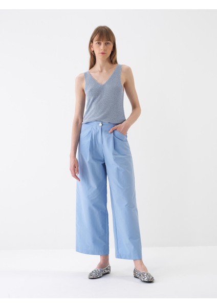 Kadın Mavi Oversize Pamuklu Pantolon