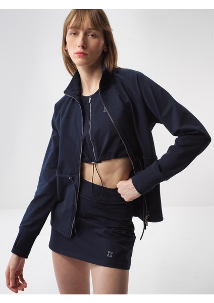 Kadın Lacivert Oversize Pamuklu Sweatmont