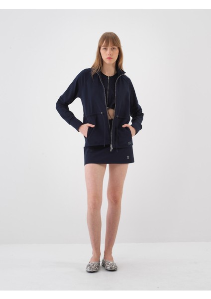 Kadın Lacivert Oversize Pamuklu Sweatmont