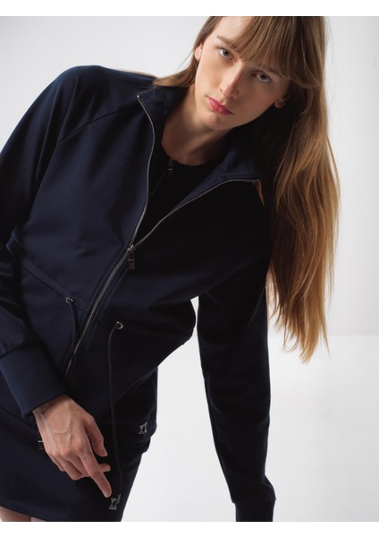 Kadın Lacivert Oversize Pamuklu Sweatmont
