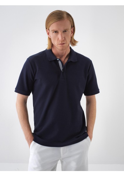 Erkek Lacivert Regular Fit Pamuklu Polo Yaka Tişört