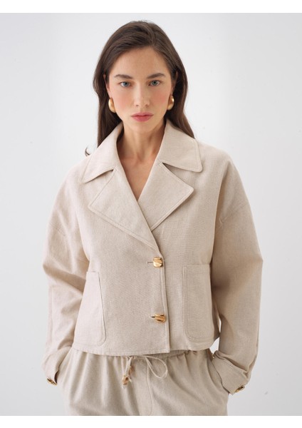 Kadın Naturel Oversize Keten Ceket