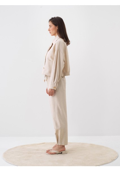 Kadın Naturel Oversize Keten Ceket modelleri