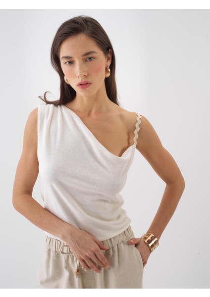Kadın Naturel Slim Fit Keten Bluz