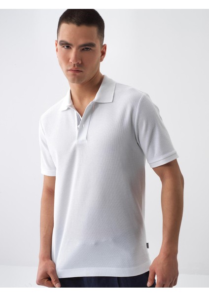Erkek Beyaz Regular Fit Pamuklu Polo Yaka Tişört