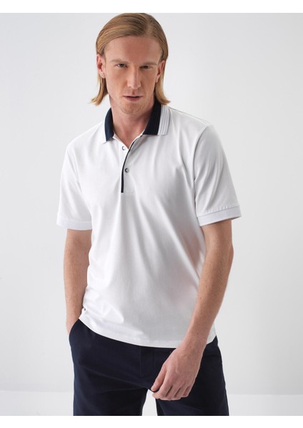 Erkek Beyaz Slim Fit Pamuklu Polo Yaka Tişört
