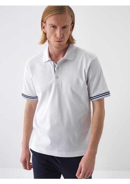 Erkek Beyaz Regular Fit Pamuklu Polo Yaka Basic Tişört