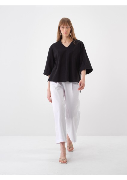 Kadın Siyah Oversize Pamuklu Bluz