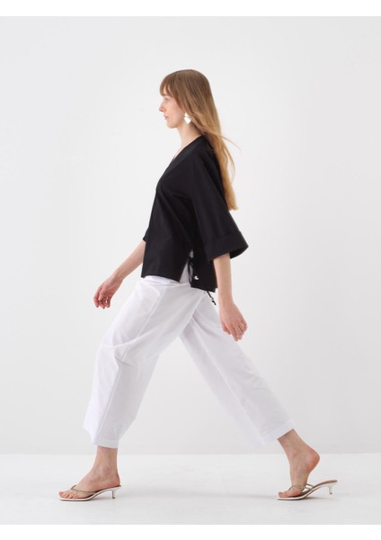 Kadın Siyah Oversize Pamuklu Bluz