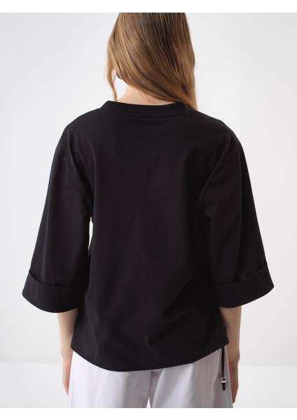 Kadın Siyah Oversize Pamuklu Bluz