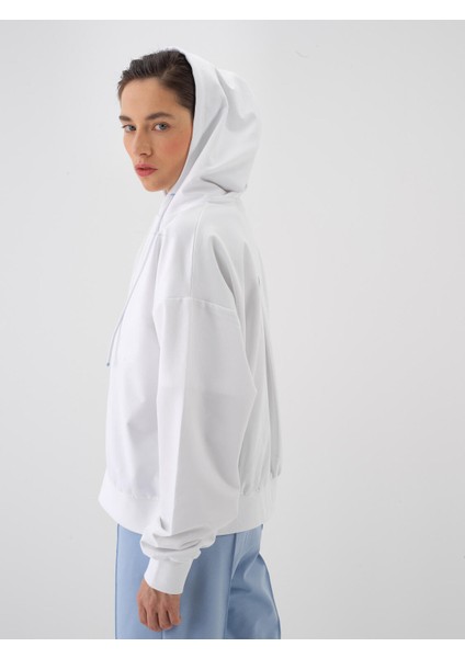 Beyaz Oversize Pamuklu Sweatmont