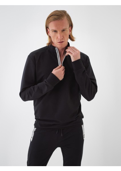 Erkek Siyah Slim Fit Pamuklu Sweatshirt