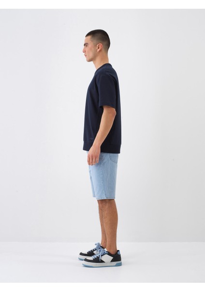 Erkek Lacivert Oversize Pamuklu Basic Tişört modelleri