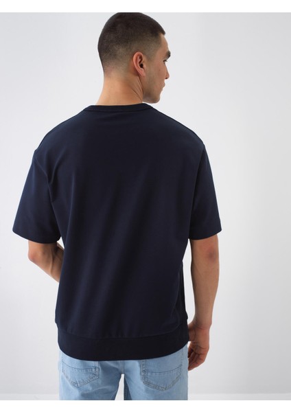 Erkek Lacivert Oversize Pamuklu Basic Tişört fırsatları