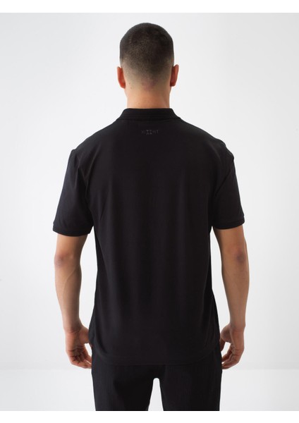 Erkek Siyah Regular Fit Pamuklu Polo Yaka Tişört fırsatları