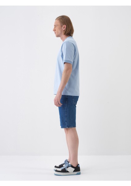 Erkek Mavi Regular Fit Pamuklu Basic Tişört modelleri