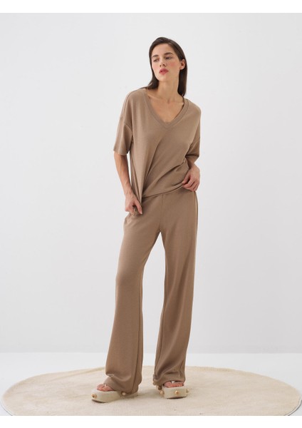 Kadın Camel Oversize Pamuklu Bluz