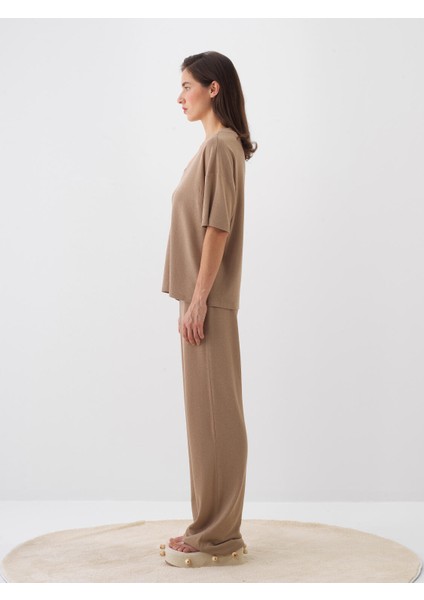 Kadın Camel Oversize Pamuklu Bluz