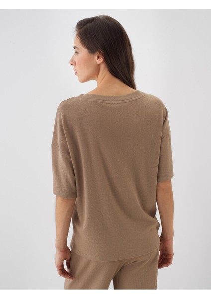 Kadın Camel Oversize Pamuklu Bluz