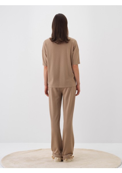 Kadın Camel Oversize Pamuklu Bluz