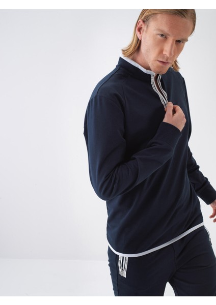Erkek Lacivert Slim Fit Pamuklu Sweatshirt