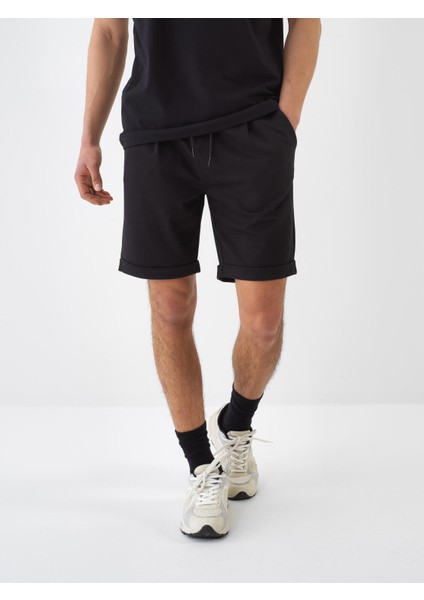 Erkek Siyah Regular Fit Pamuklu Şort