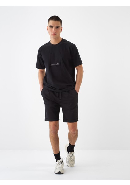 Erkek Siyah Regular Fit Pamuklu Şort