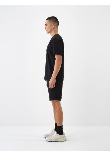 Erkek Siyah Regular Fit Pamuklu Şort