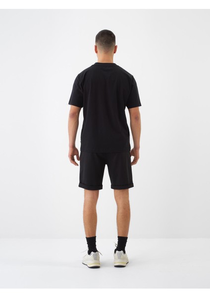 Erkek Siyah Regular Fit Pamuklu Şort