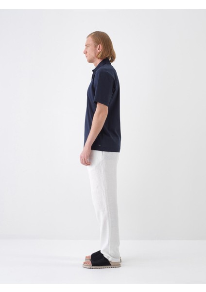 Erkek Lacivert Regular Fit Pamuklu Polo Yaka Basic Tişört