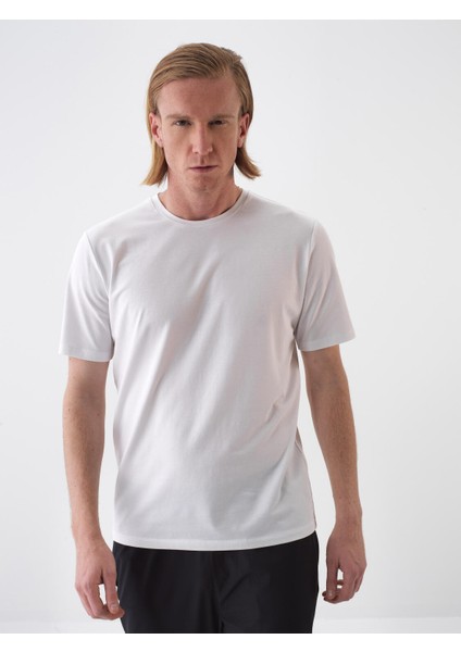 Erkek Beyaz Slim Fit Pamuklu Basic Tişört