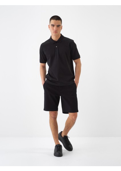 Siyah Slim Fit Pamuklu Şort