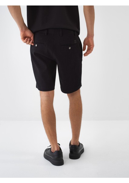 Siyah Slim Fit Pamuklu Şort