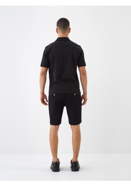 Siyah Slim Fit Pamuklu Şort